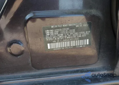 2012 Subaru Impreza 2.0I z USA, uszkodzony, nr VIN JF1GJAA64CH012846